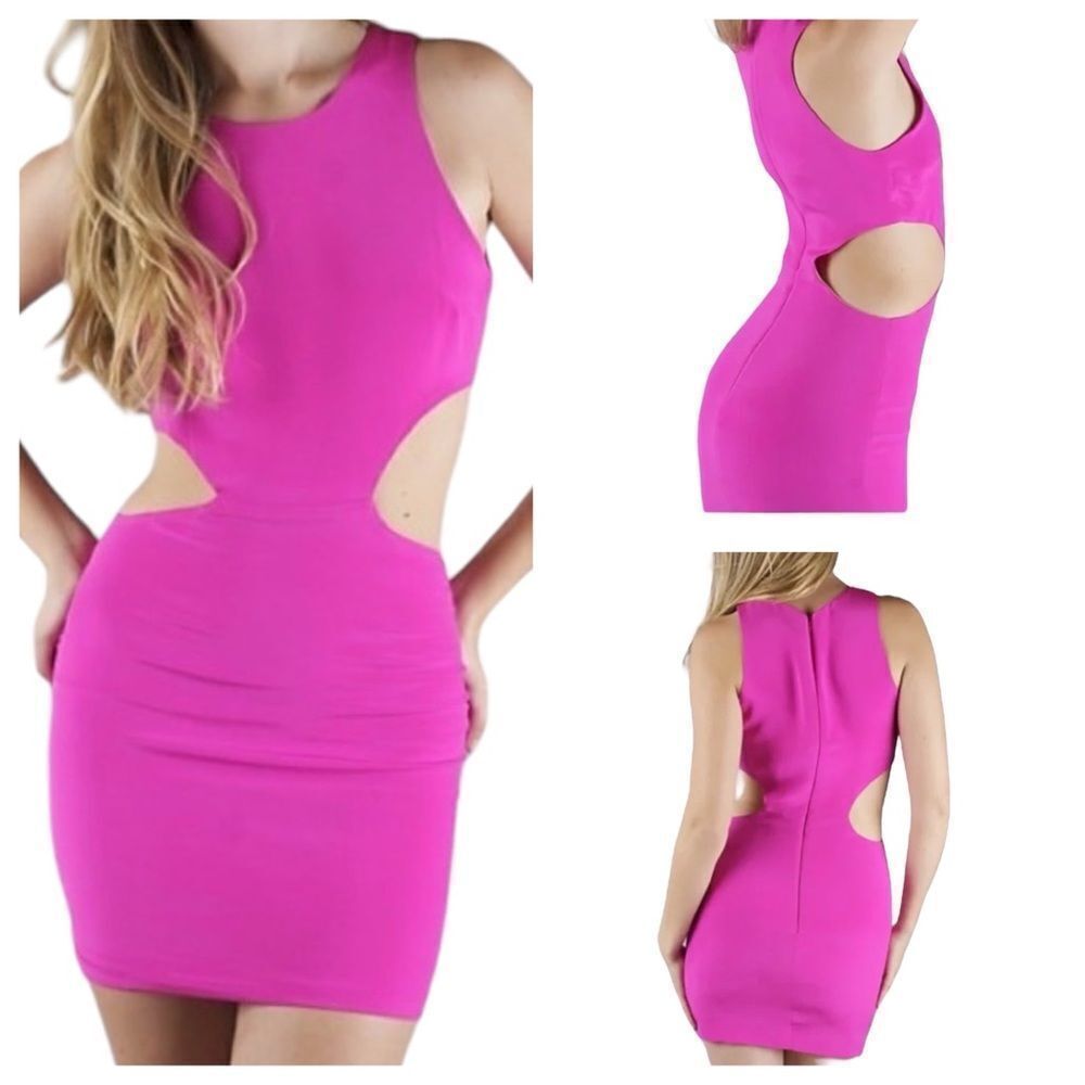 Revolve Naven‎ Hot Pink/Fuscia 100% Silk Side Cut-Out Dress -- XS